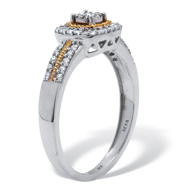 .24 TCW Diamond Sterling Silver Tutone Halo Engagement Ring, WHITE, on-hover image number null