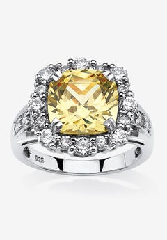 Platinum over Sterling Silver Princess Cut Canary Cubic Zirconia Ring
