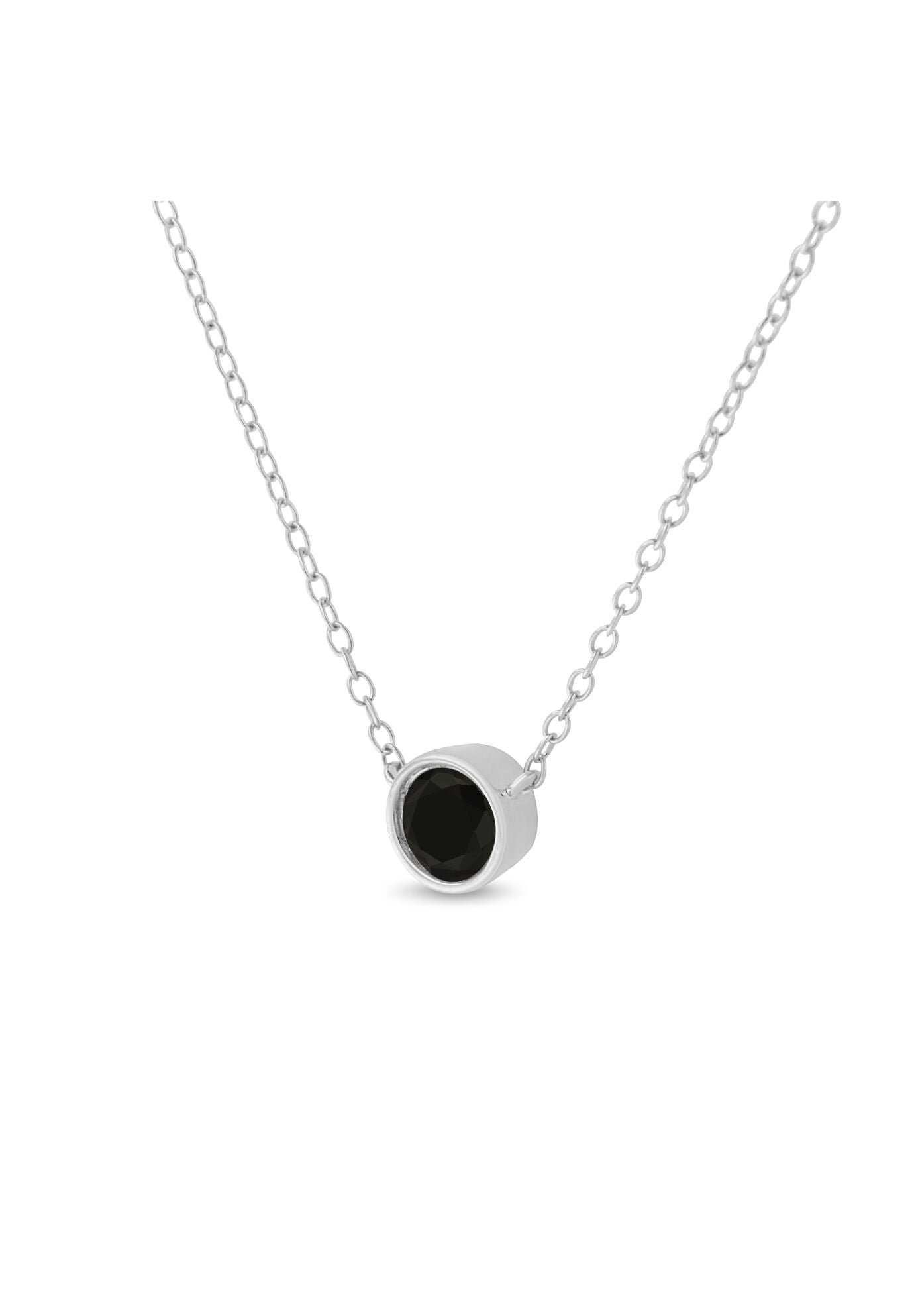 Silver 1/2 Cttw Black Diamond Bezel Solitaire 18 inches Pendant Necklace, , alternate image number 2