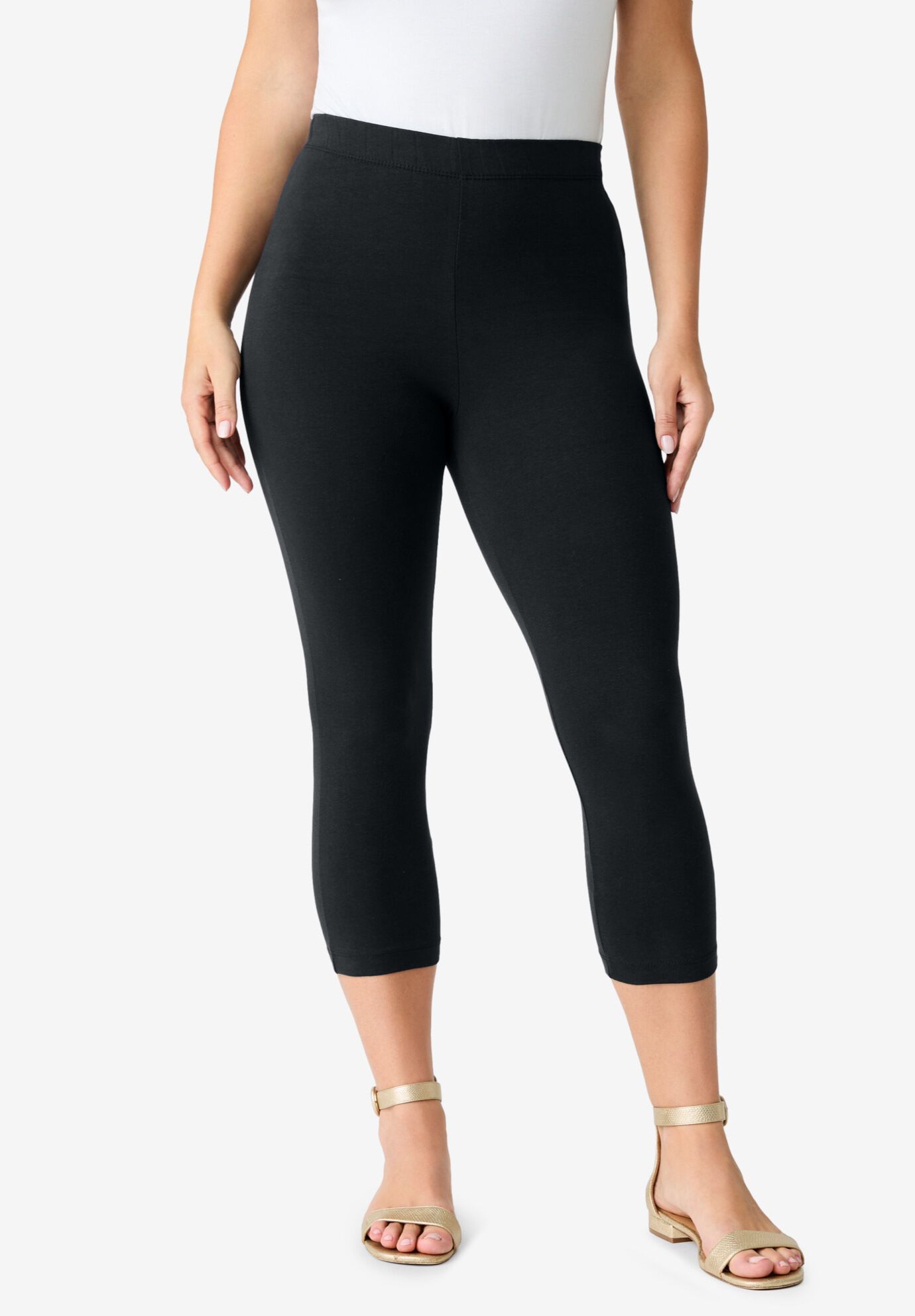 Plus Size Essential Stretch Capri Legging, BLACK, on-hover image number 1