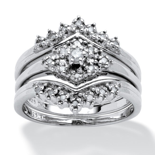 1/5 TCW Round Diamond Bridal 3-Pc. Set Platinum-plated Sterling Silver, WHITE, hi-res image number null
