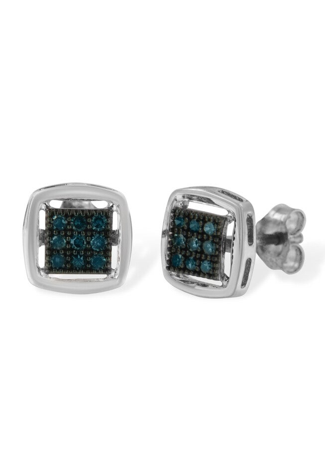 Sterling Silver Blue Diamond Square Stud Earring, , alternate image number 2
