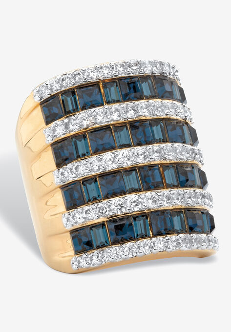 9.18 Cttw Gold-Plated Simulated Blue Sapphire And Cubic Zirconia Ring, SAPPHIRE, hi-res image number null
