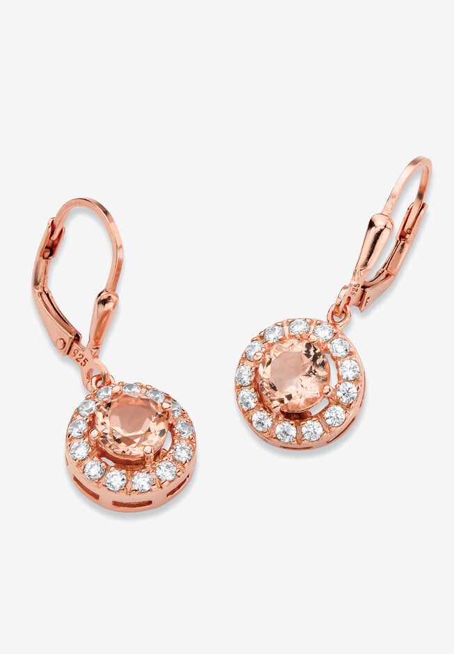 6.13 Tcw Simulated Pink Morganite Cz Rose Gold-Plated Sterling Silver Earrings, PINK, hi-res image number 0
