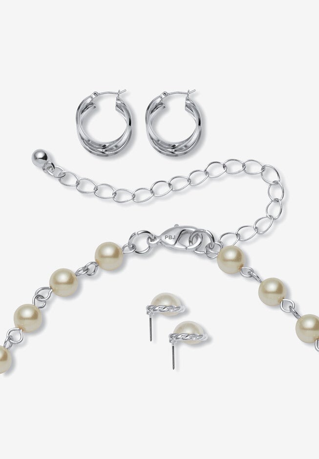 Silvertone Simulated Pearl Silvertone Graduated Jewelry Set, 18 Inches, , on-hover image number 1