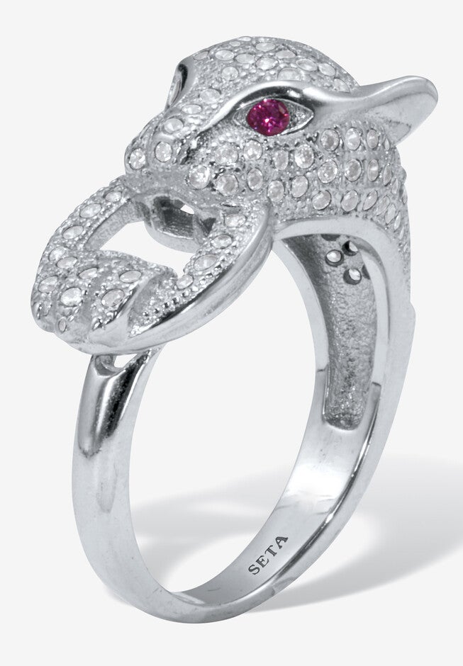 .77 Tcw Round Cubic Zirconia Silvertone Panther Cocktail Ring, , on-hover image number 1