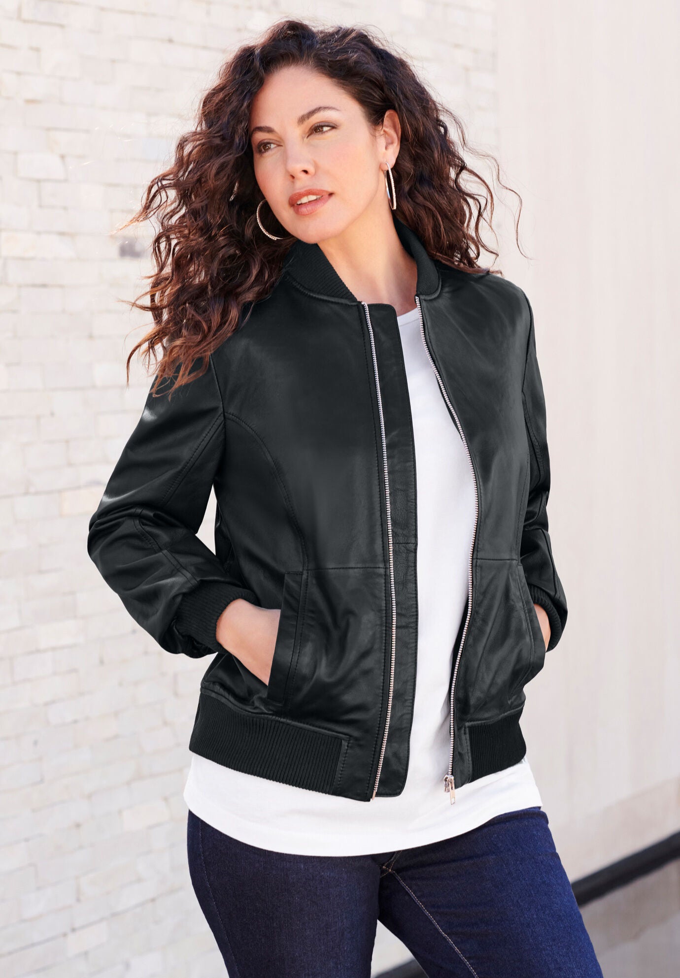 Leather Bomber Jacket, , alternate image number 3