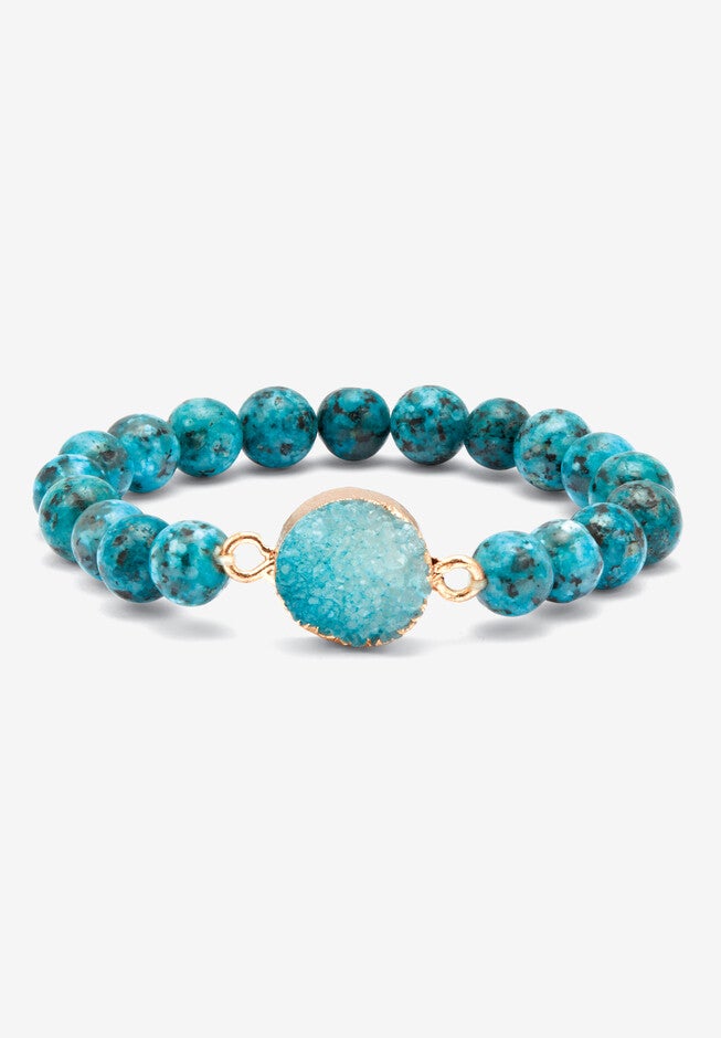 Genuine Blue Jasper Goldtone Necklace And Beaded Bracelet Set, 34 Inches, , alternate image number 10