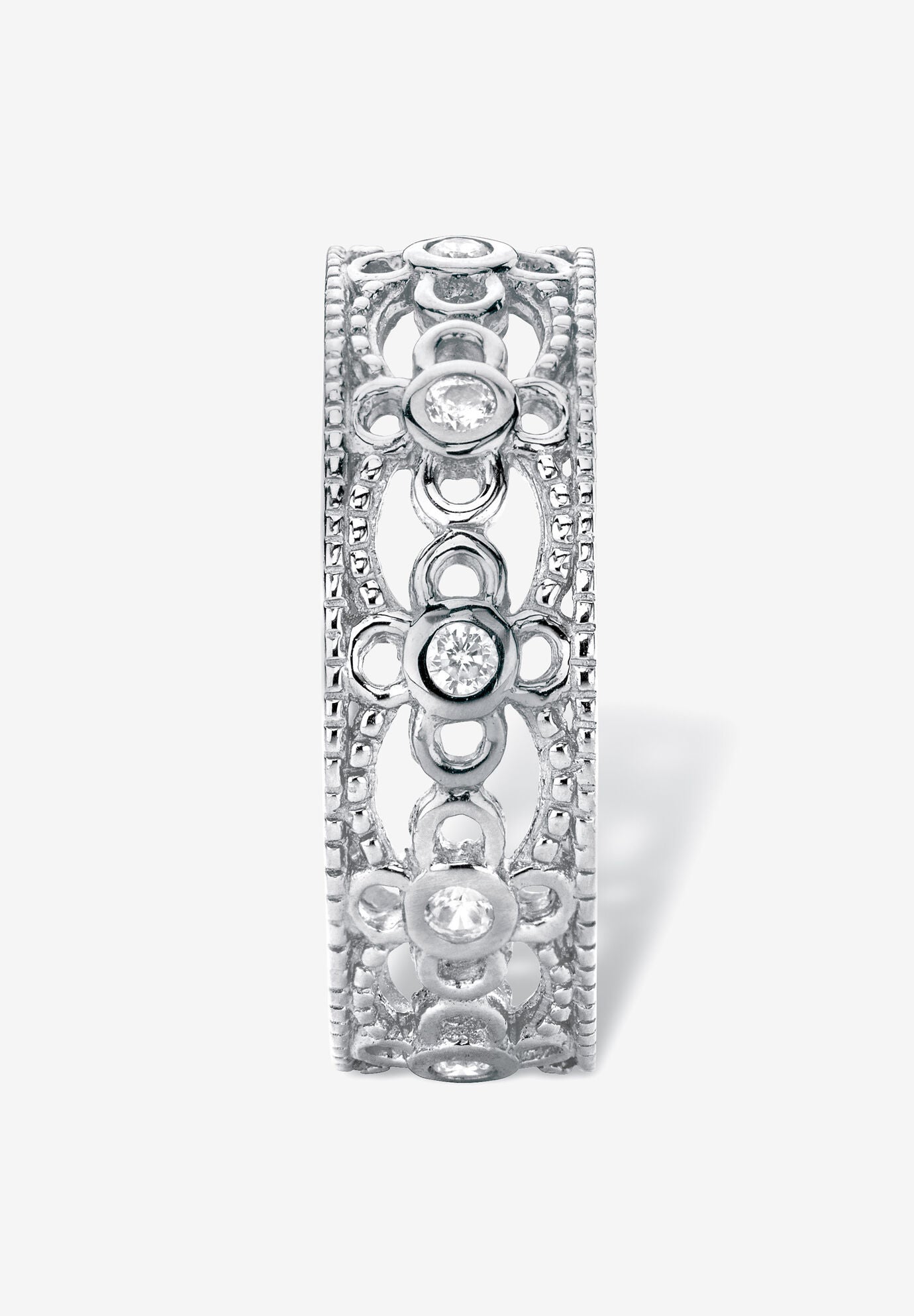 .25 Cttw Round .925 Sterling Silver Cubic Zirconia Filigree Band, , on-hover image number 1