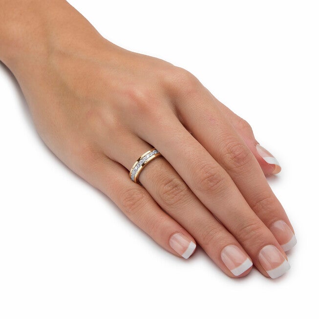 .80 Cttw. Yellow Gold-Plated Round Cubic Zirconia Channel-Set Eternity Band, WHITE, alternate image number null