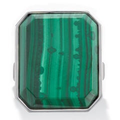 Malachite Emerald Shape Platinum-Plated Cocktail Ring 1-inch