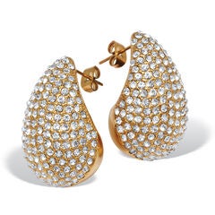 Round Crystal Yellow Gold Ion-Plated Stainless Steel Drop Earrings