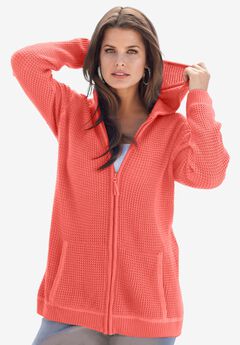 Plus Size Waffle Knit Zip Hoodie