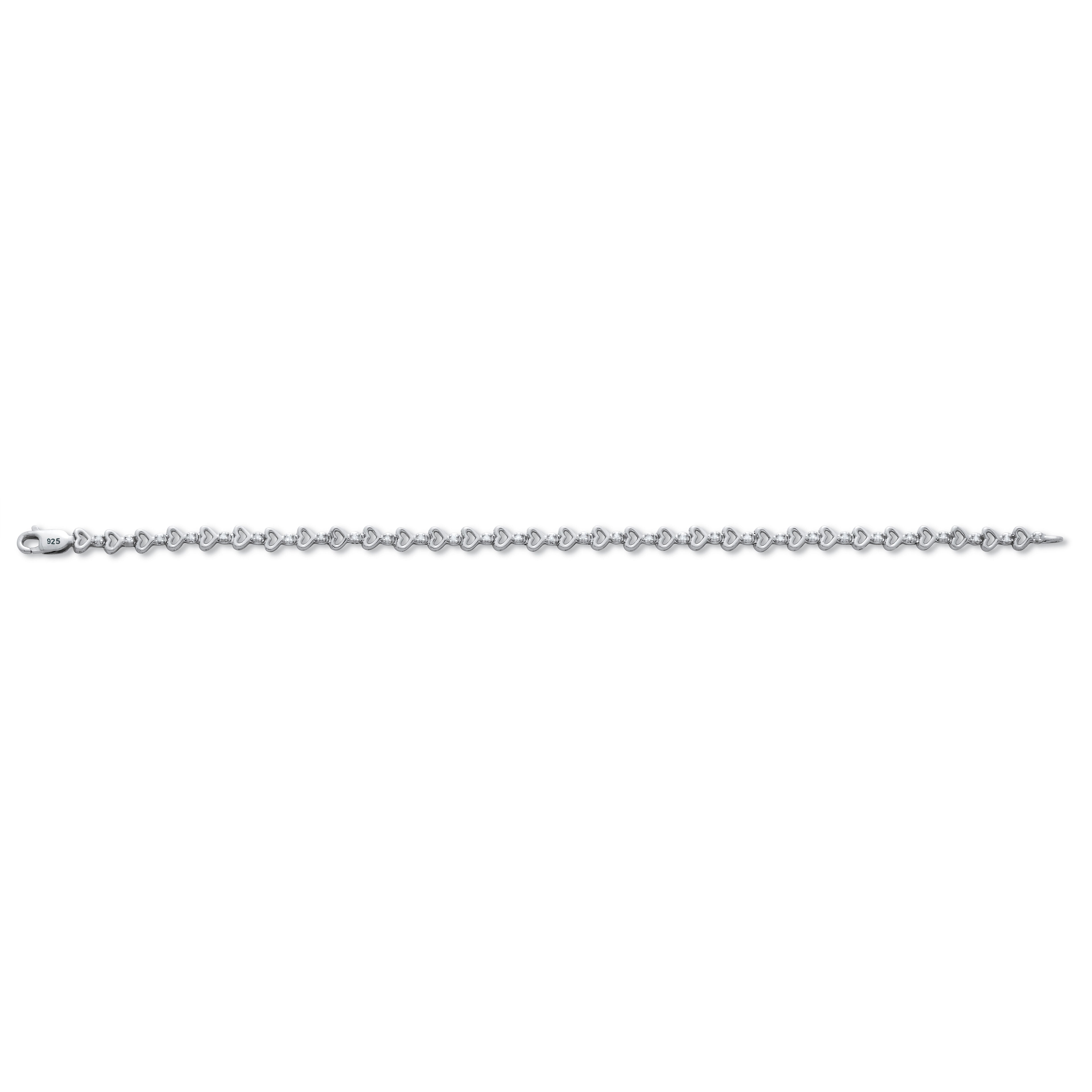 .15 TCW Diamond Sterling Silver Heart Link Bracelet 7 Inches, WHITE, alternate image number 3