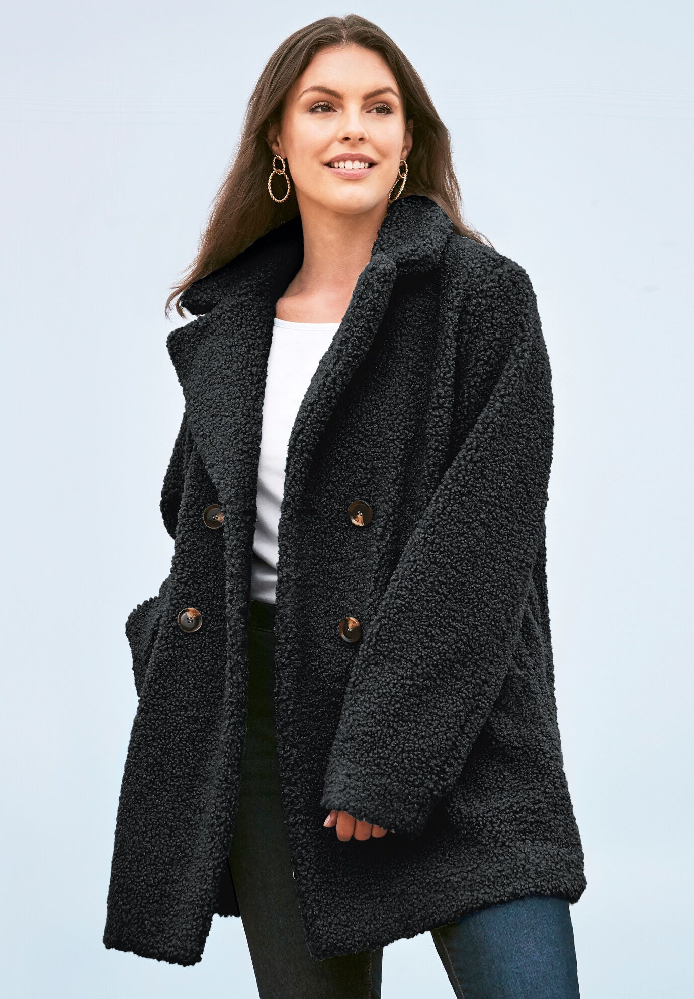 Plus Size Double Breasted Teddy Coat, , alternate image number 5
