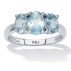 2.24 TCW Oval Cut Genuine Blue Topaz Sterling Silver 3-Stone Ring