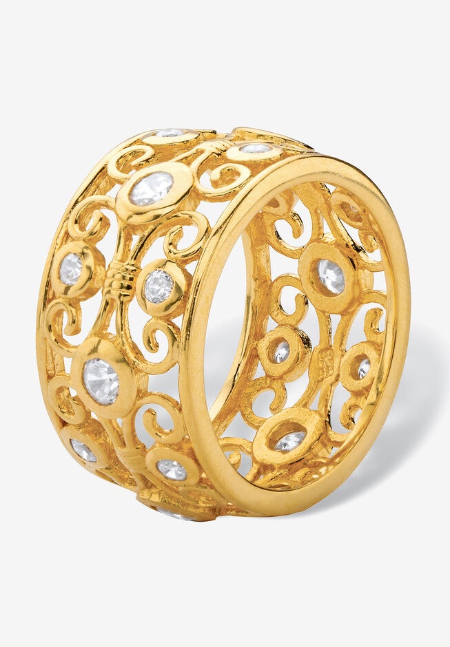 1 Tcw Cubic Zirconia 18K Gold Plated .925 Sterling Silver Scroll Eternity Ring, , on-hover image number null