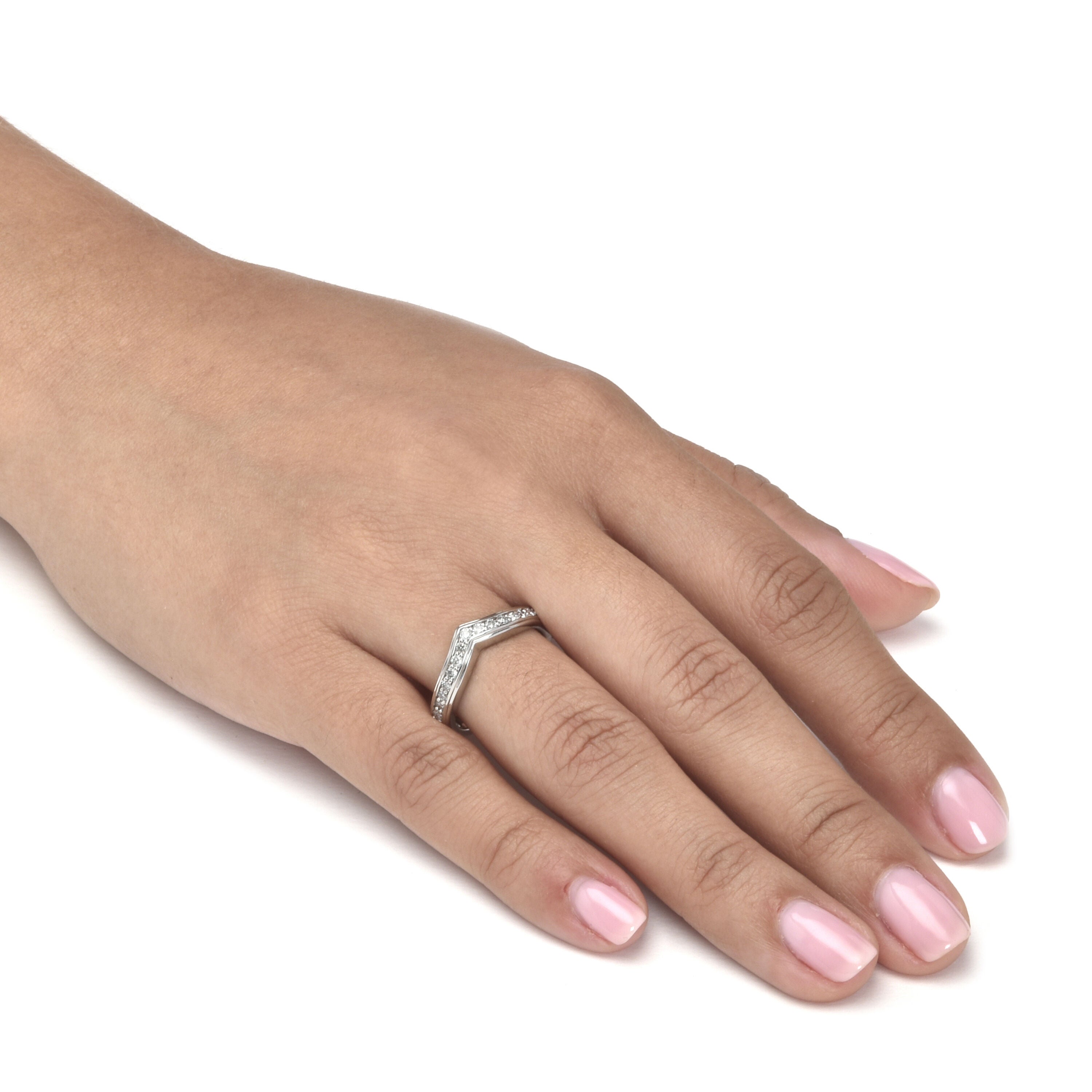 .25 TCW Diamond Sterling Silver Chevron Ring, WHITE, alternate image number 2