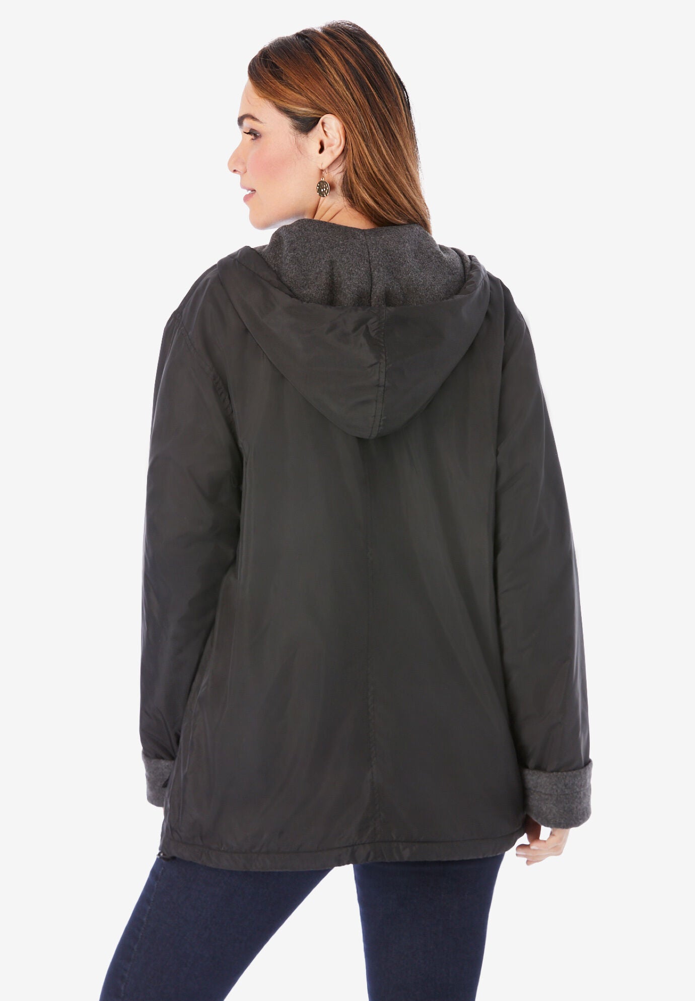 Plus Size Hooded Nylon Jacket, DARK BERRY, alternate image number 3