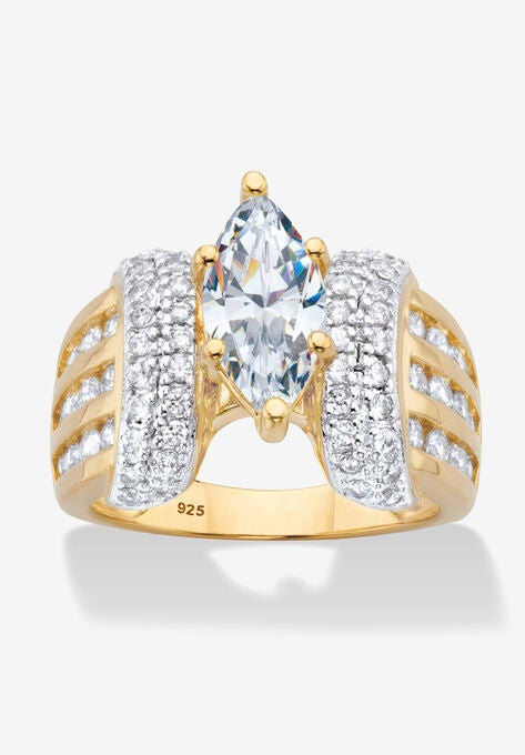 Gold over Sterling Silver Marquise Cut Engagement Ring, GOLD, hi-res image number null
