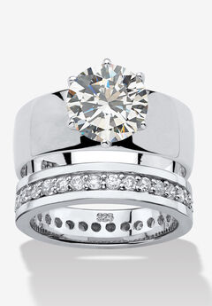 4.80 Cttw. 2-Piece Round Cubic Zirconia Sterling Silver Wedding Ring Set