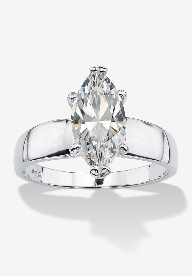 2.11 Cttw. Marquise-Cut Cubic Zirconia .925 Sterling Silver Solitaire Ring, SILVER, hi-res image number 0