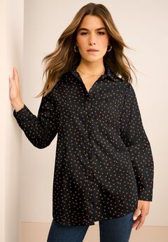 Plus Size Kate Long Sleeve Easy Cotton-Blend Button-Front Shirt