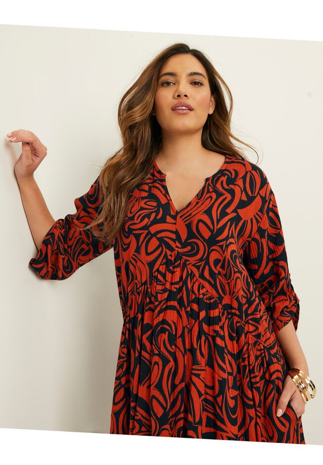 Printed Gauze Shirtdress, , alternate image number null