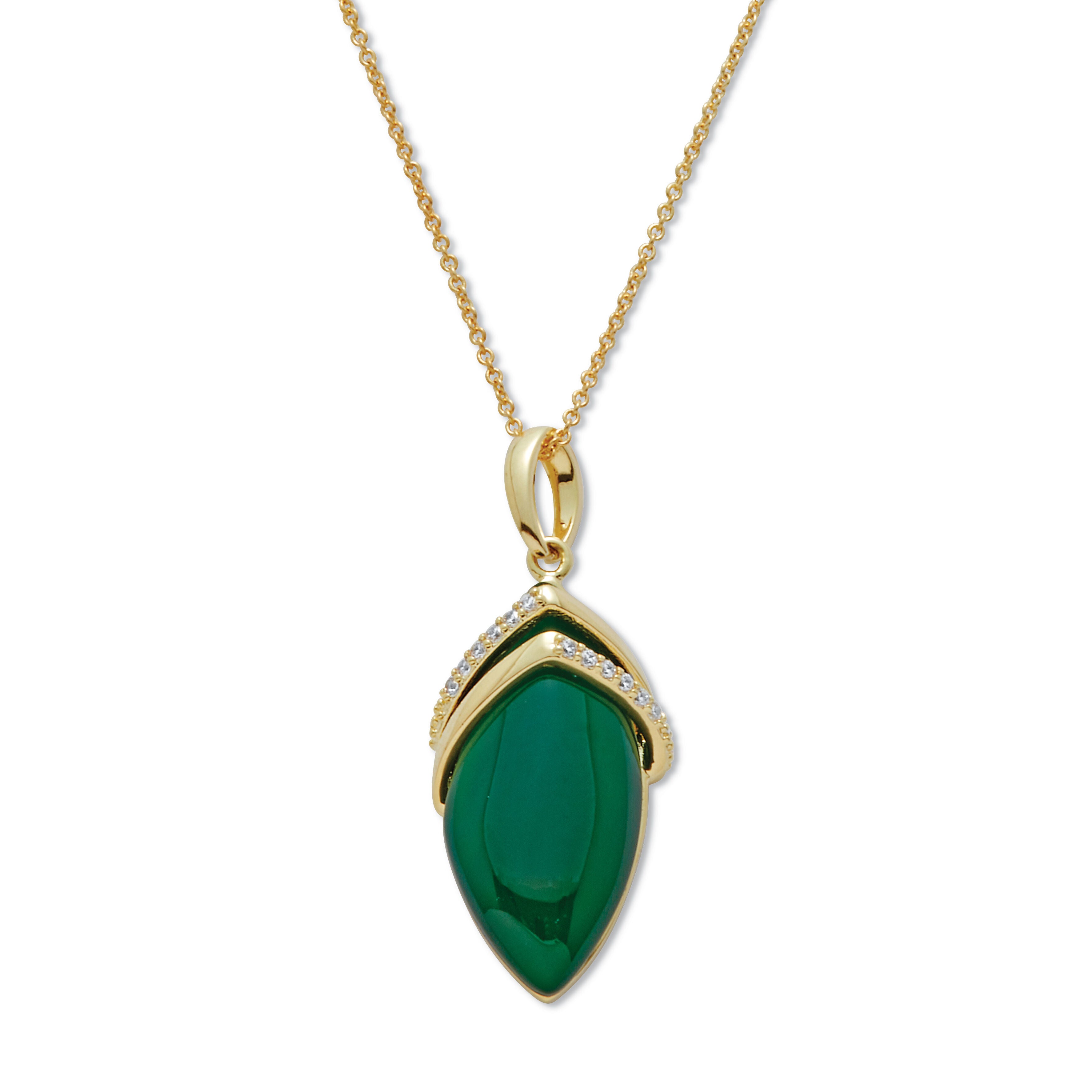 .15 TCW Genuine Agate and CZ Pendant Necklace 14k Gold-Plated 18-20 inches, GREEN, hi-res image number 0