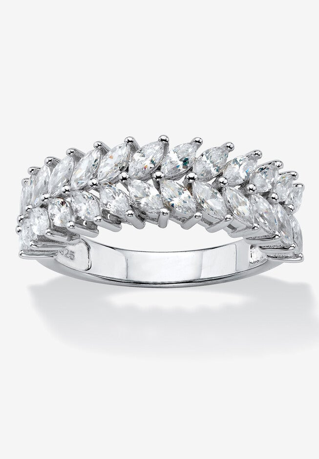 2.60 Cttw. Platinum Plated Silver Marquise-Cut Cubic Zirconia Anniversary Ring, SILVER, hi-res image number 0