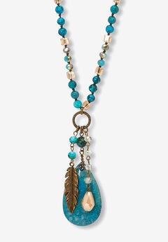 Genuine Jasper Antiqued Goldtone Boho Drop Necklace, 34 Inches