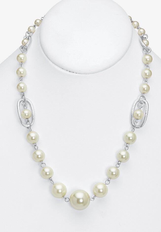 Silvertone Simulated Pearl Silvertone Graduated Jewelry Set, 18 Inches, , alternate image number 4