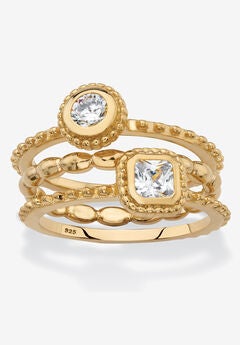 .62 Tcw 18K Gold-Plated Sterling Silver Stack 3 Piece Cubic Zirconia Ring Set
