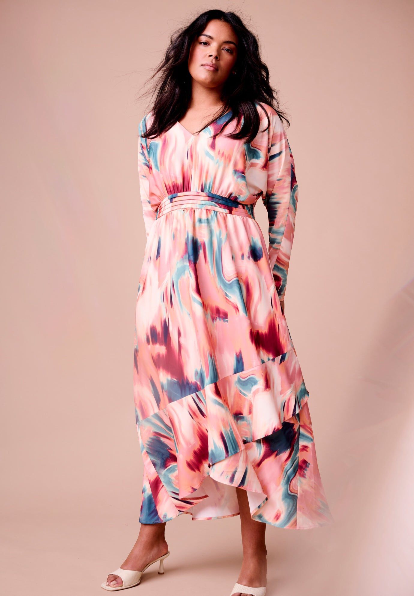 Ruffled Dolman Sleeve Maxi Dress, GEO TEXTURE, hi-res image number 0