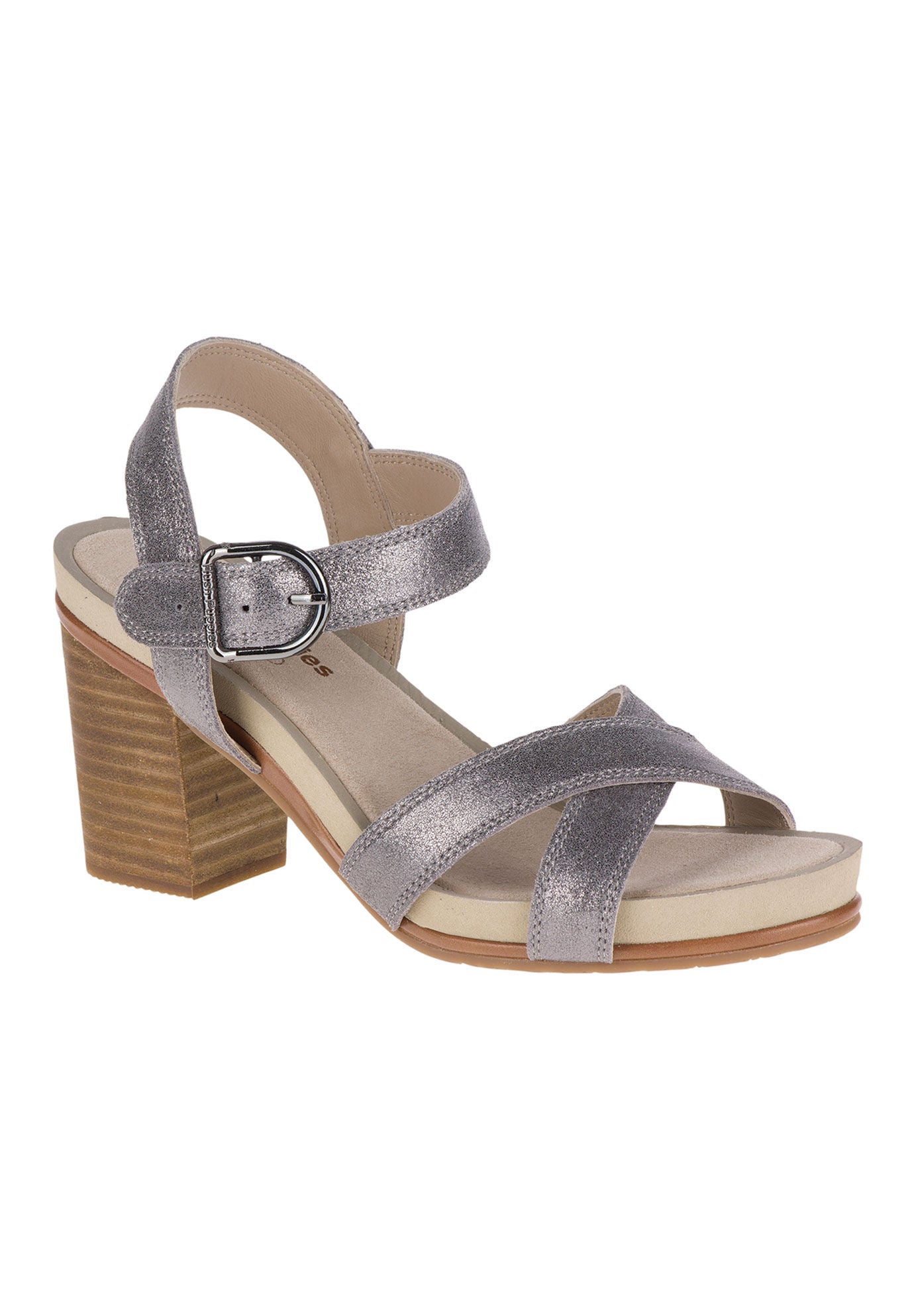 Mariska Buckle Qtr Sandals by Hush Puppies&reg;, GREY METALLIC SUEDE, hi-res image number 0