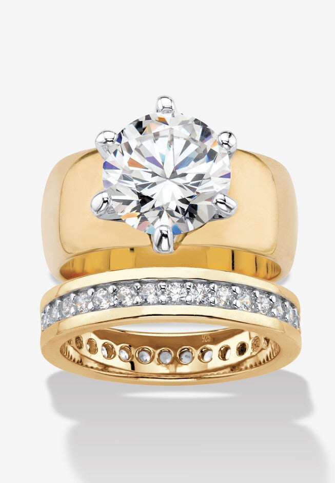 4.80 Cttw. Cz Gold-Plated 2-Piece Solitaire And Eternity Wedding Ring Set, GOLD, hi-res image number 0