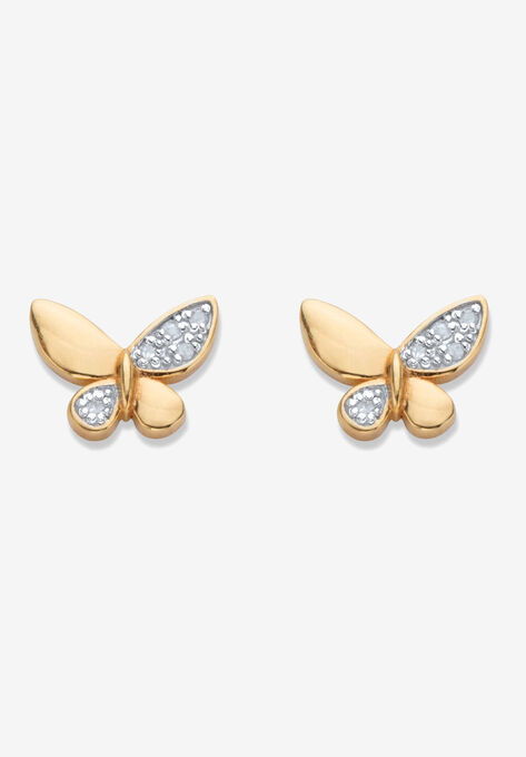 Yellow Gold Plated Genuine Diamond Accent Butterfly Stud Earrings, YELLOW GOLD, hi-res image number null
