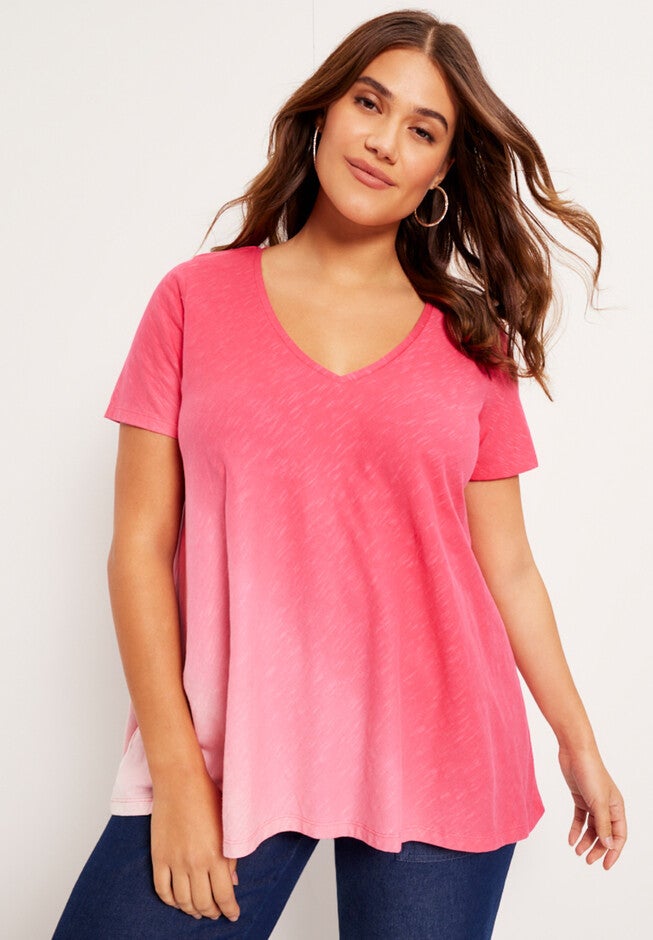 V-Neck Ombre Tee, PINK DIP DYE, hi-res image number null