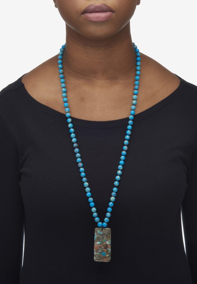 Genuine Blue Jasper Goldtone Necklace And Beaded Bracelet Set, 34 Inches, , alternate image number 7