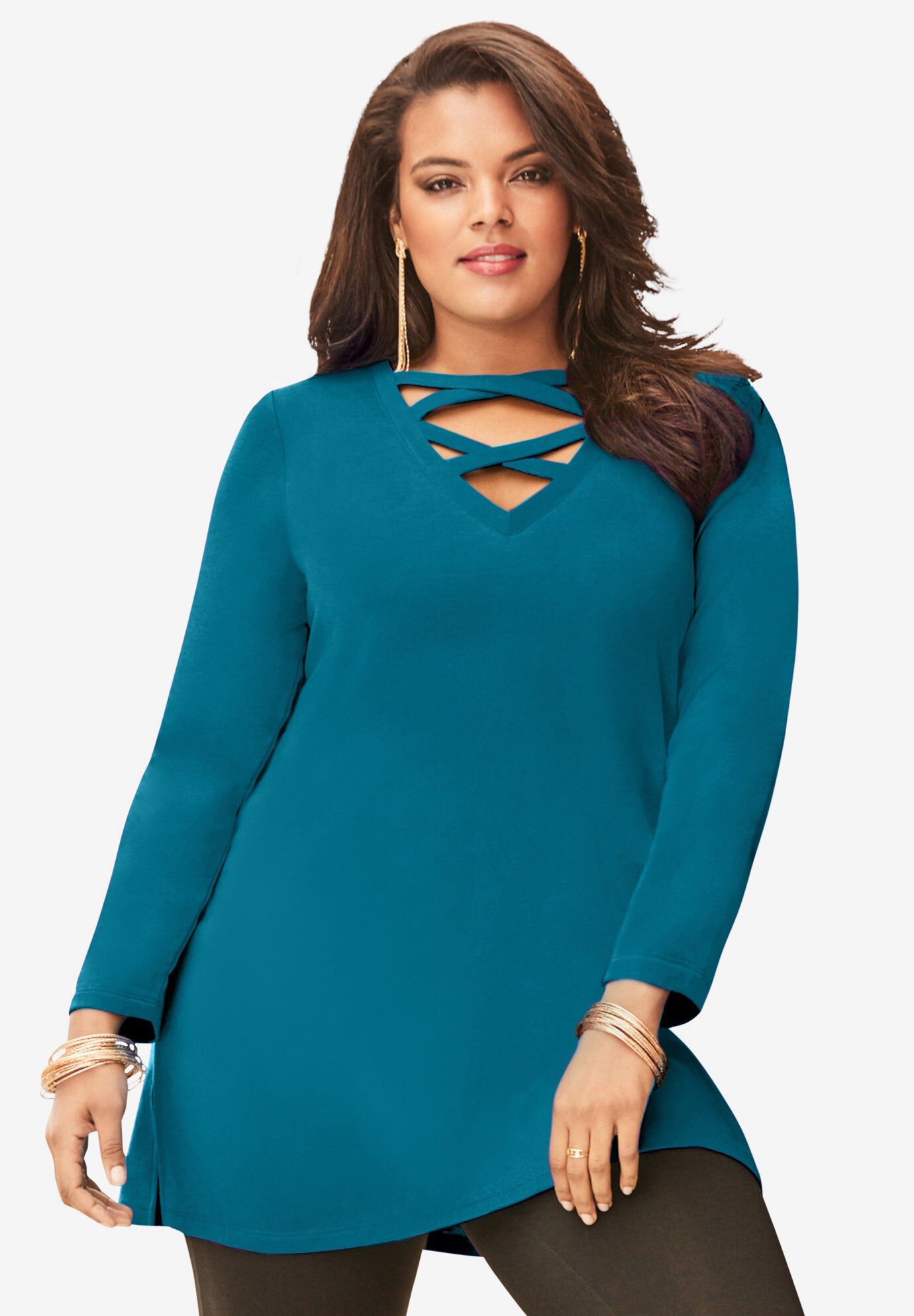 Crisscross Sweatshirt Tunic, DEEP TEAL, hi-res image number 0