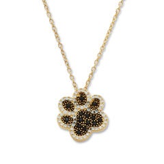 .97 TCW Round Black Cubic Zirconia 14k Gold-Plated Paw Print Necklace 18-inch