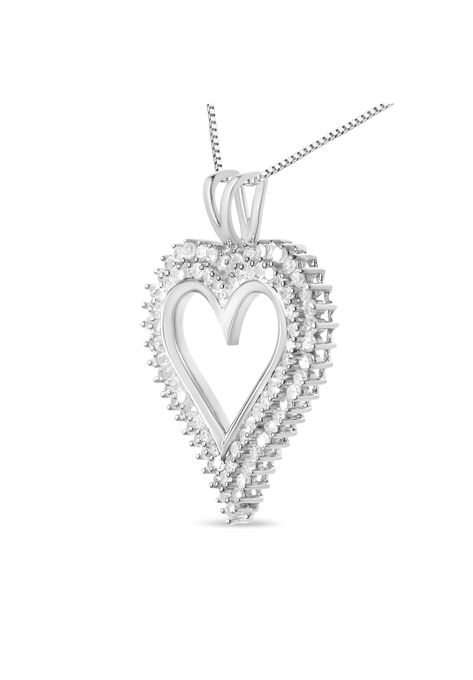 Sterling Silver 1.00 Cttw Diamond Heart Pendant Necklace, , alternate image number null