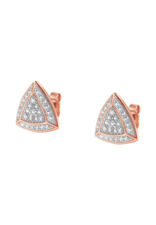 Rose Gold Over Silver Diamond Accent Trillion Shaped 4-Stone Halo-Style Stud Earrings, , alternate image number 3
