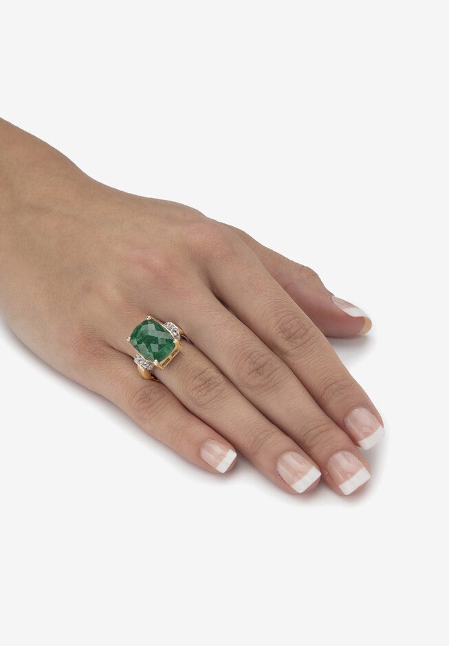 Yellow Gold Over Sterling Silver Emerald And Genuine Tanzanite Ring, , alternate image number 2