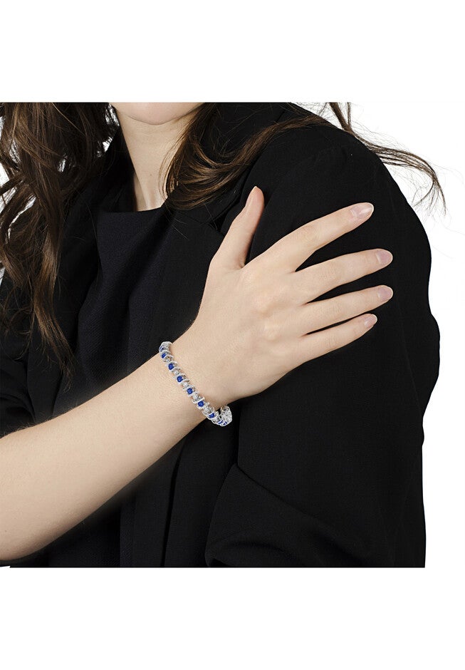 Sterling Silver Gemstone & Round Diamond Tennis Bracelet Blue Sapphire September Birthstone, , alternate image number 5