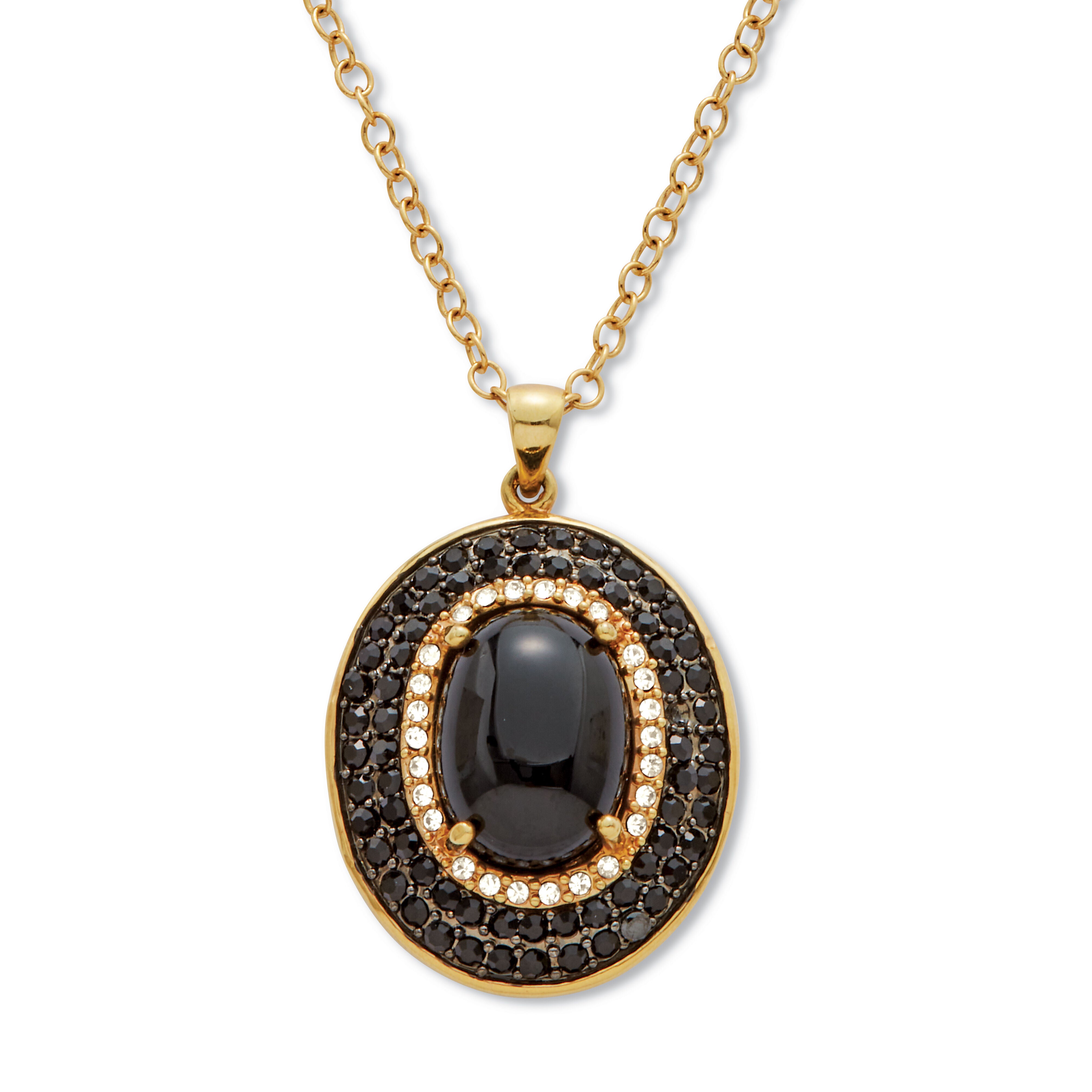 2.58 TCW Oval Genuine Onyx and Cubic Zirconia Gold-Plated Pendant 20 inch, BLACK, hi-res image number 0