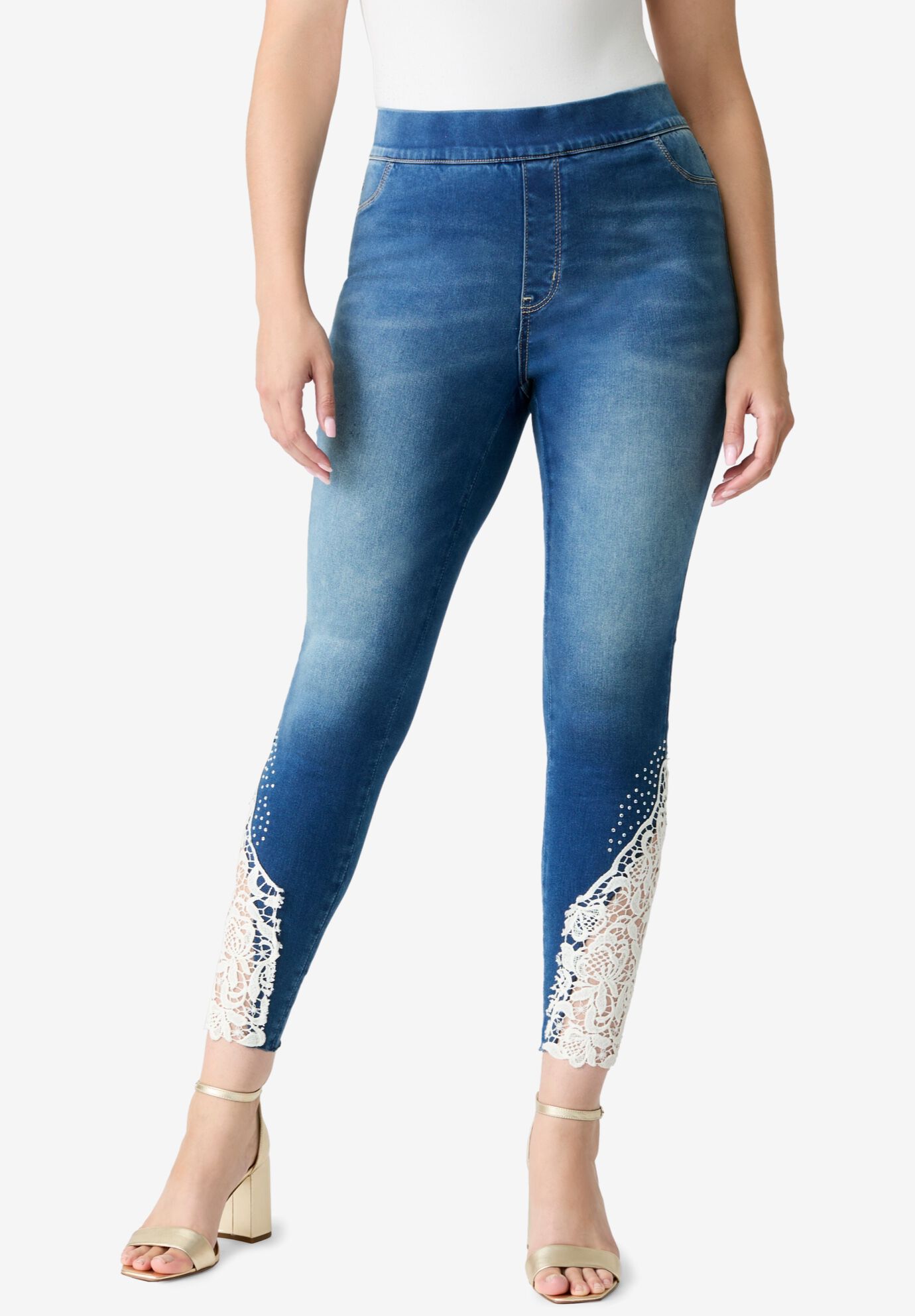 360 Stretch Lace Applique Jean Woman Within