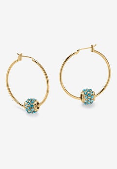 Goldtone Charm Hoop Earrings (32mm) Round Simulated Birthstone