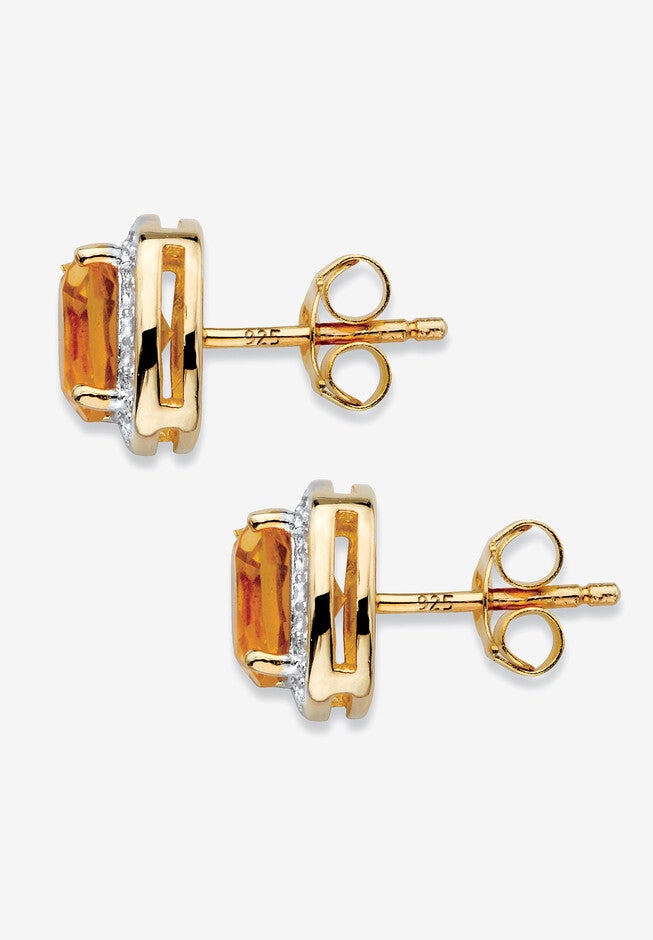 2.59 Tcw Genuine Citrine Diamond Accent 14K Gold-Plated Sterling Silver Earrings Jewelry, , on-hover image number null