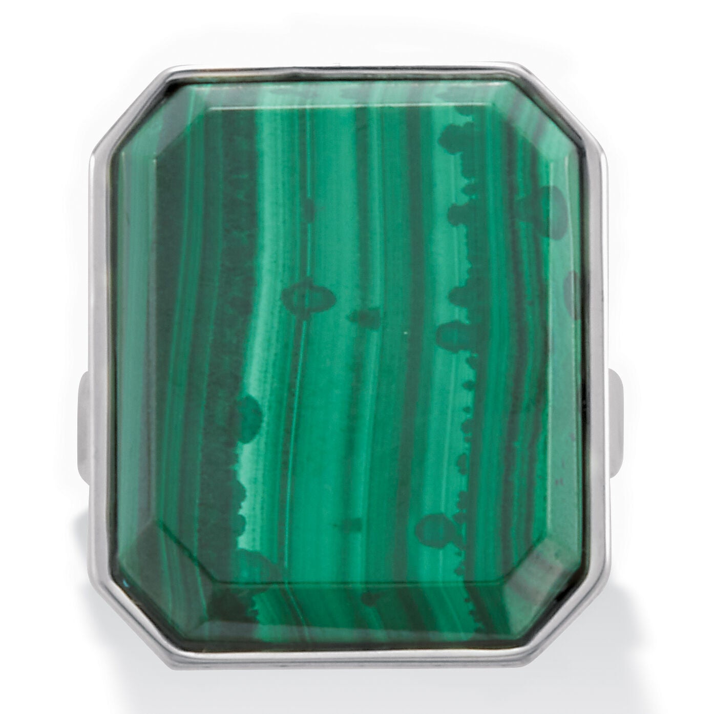 Malachite Emerald Shape Platinum-Plated Cocktail Ring 1-inch, GREEN, hi-res image number 0
